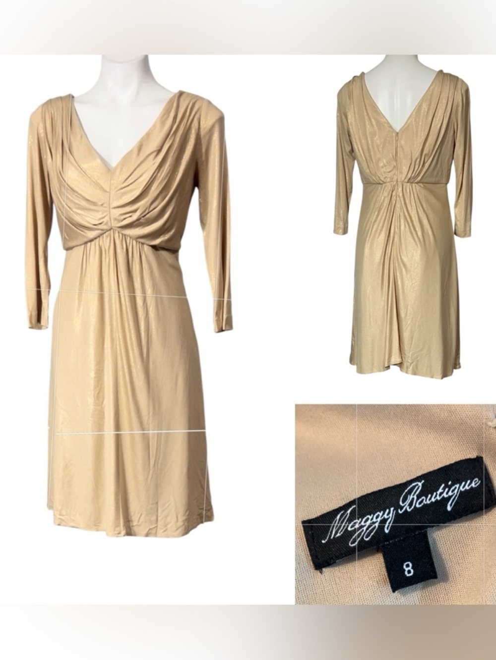 Maggy‎ Boutique dress 8 Gold V-Neck Draped knee length wedding Guest cocktail